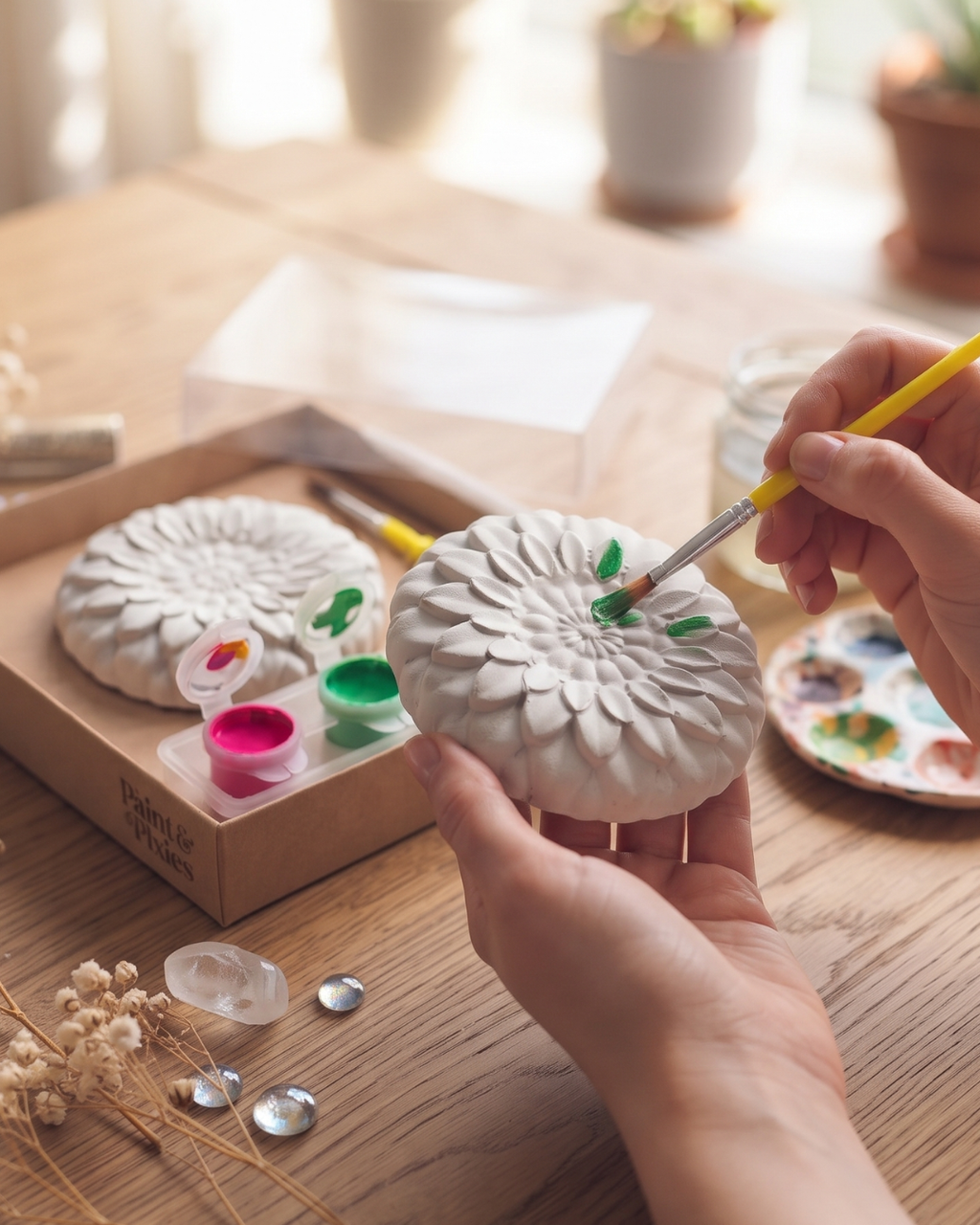 DIY Floral Plaster Paint Kit | Hand-Poured Flower Figurine Craft Set