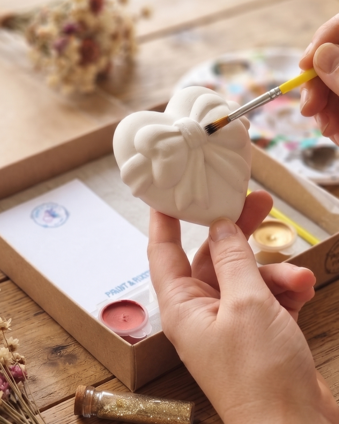 DIY Plaster Heart Paint Kit | Handmade Gift Craft Set with Red, White & Gold Paint