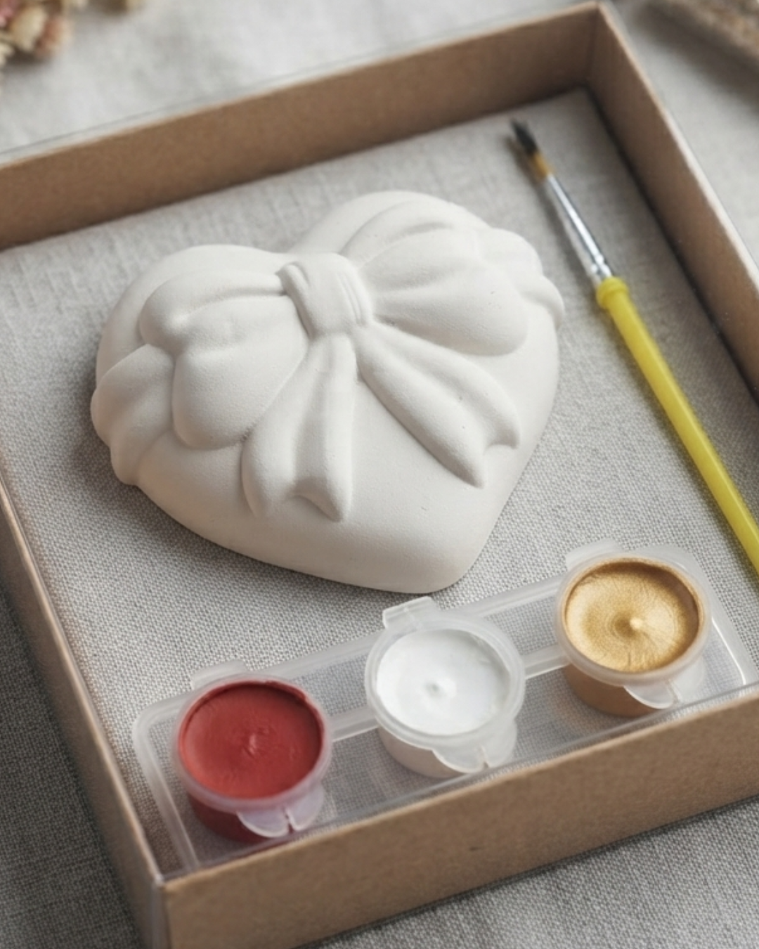 DIY Plaster Heart Paint Kit | Handmade Gift Craft Set with Red, White & Gold Paint