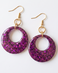 Enchanted Plum Sparkle Resin Hoop Earrings