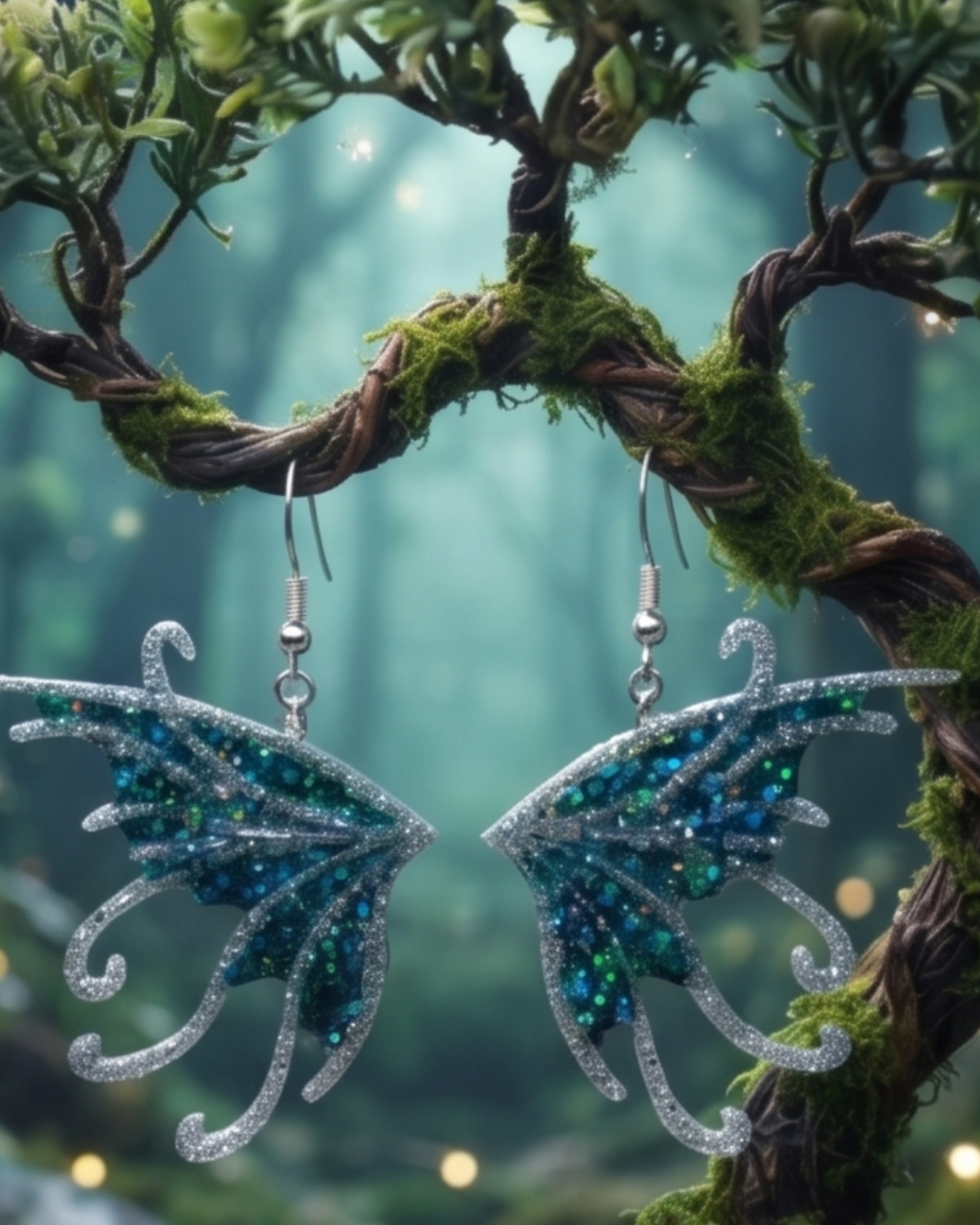Enchanted Teal & Silver Fairy Wing