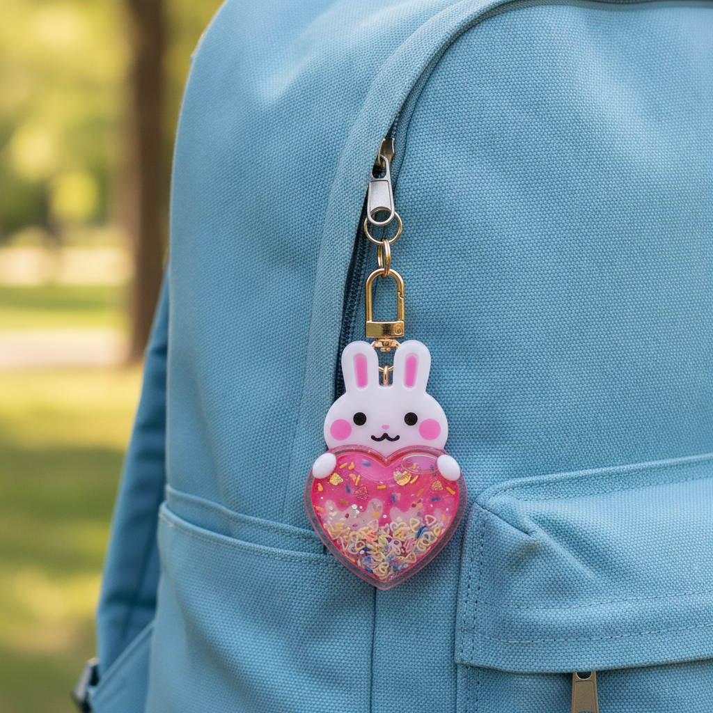 Handmade Bunny Resin Shaker Keychain - Ice Cream Design with Glitter Charm