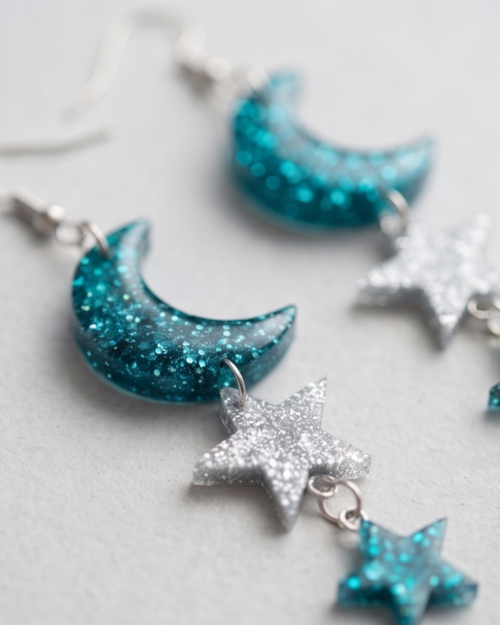 Celestial Sparkle Moon & Star Dangle Earrings