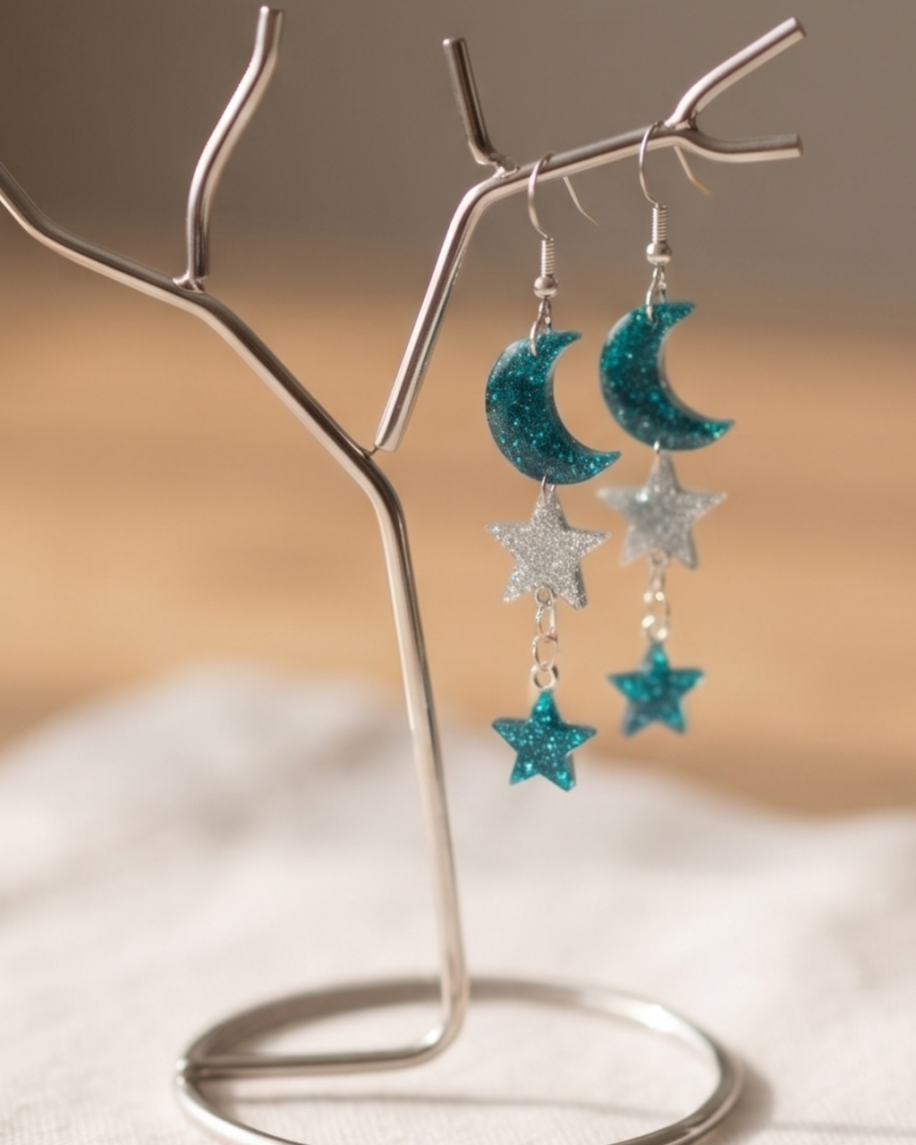 Celestial Sparkle Moon & Star Dangle Earrings