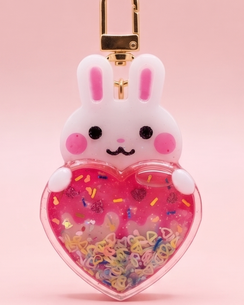 Handmade Bunny Resin Shaker Keychain - Ice Cream Design with Glitter Charm