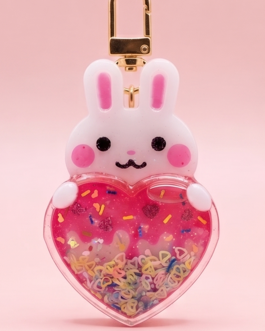 Handmade Bunny Resin Shaker Keychain - Ice Cream Design with Glitter Charm