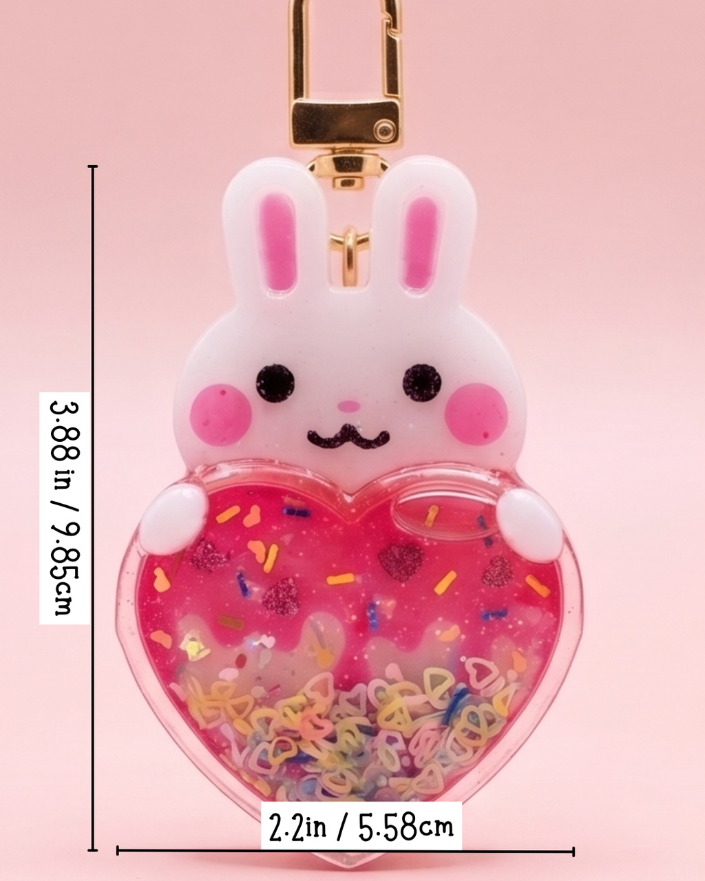 Handmade Bunny Resin Shaker Keychain - Ice Cream Design with Glitter Charm