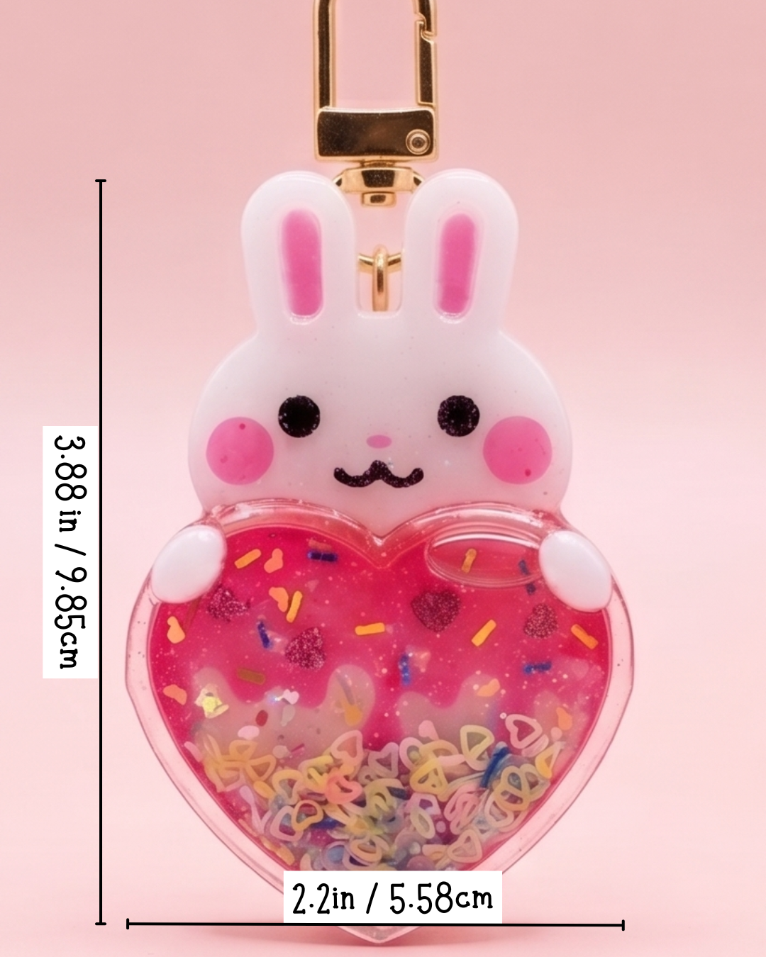 Handmade Bunny Resin Shaker Keychain - Ice Cream Design with Glitter Charm