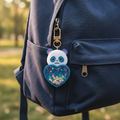 Handmade Panda Resin Shaker Keychain - Teal & White Bear with Multi-Print Heart Charm