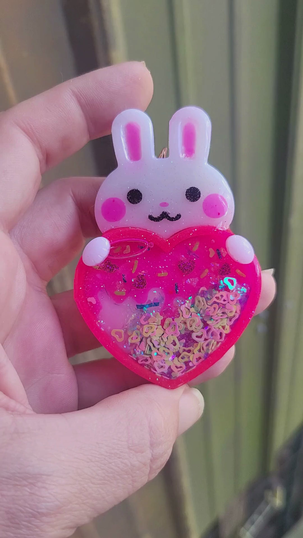 Handmade Bunny Resin Shaker Keychain - Ice Cream Design with Glitter Charm