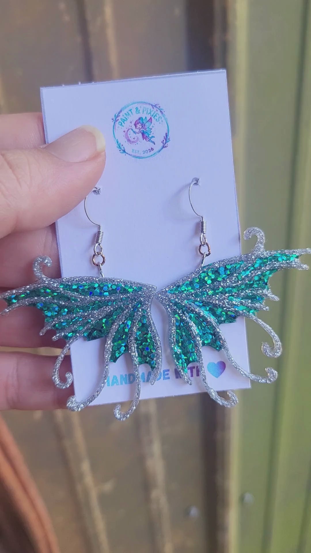 Enchanted Teal & Silver Fairy Wing Earrings